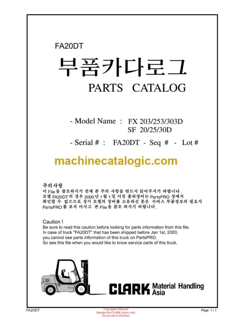 Clark FX203, FX253, FX303D, SF20, SF25, SF30D Forklift Parts Manual (FA20DT)