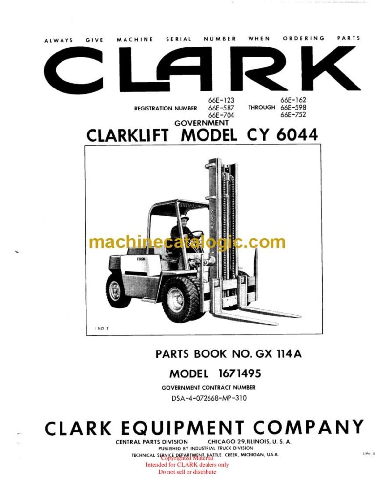 Clark Clarklift CY6044 Forklift Parts Manual (1671495_CY6044)