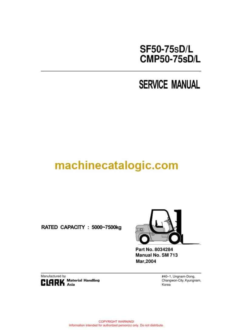 Clark SF50-75s D,L and CMP50-75sD,L Forklift Service Manual (SM713)