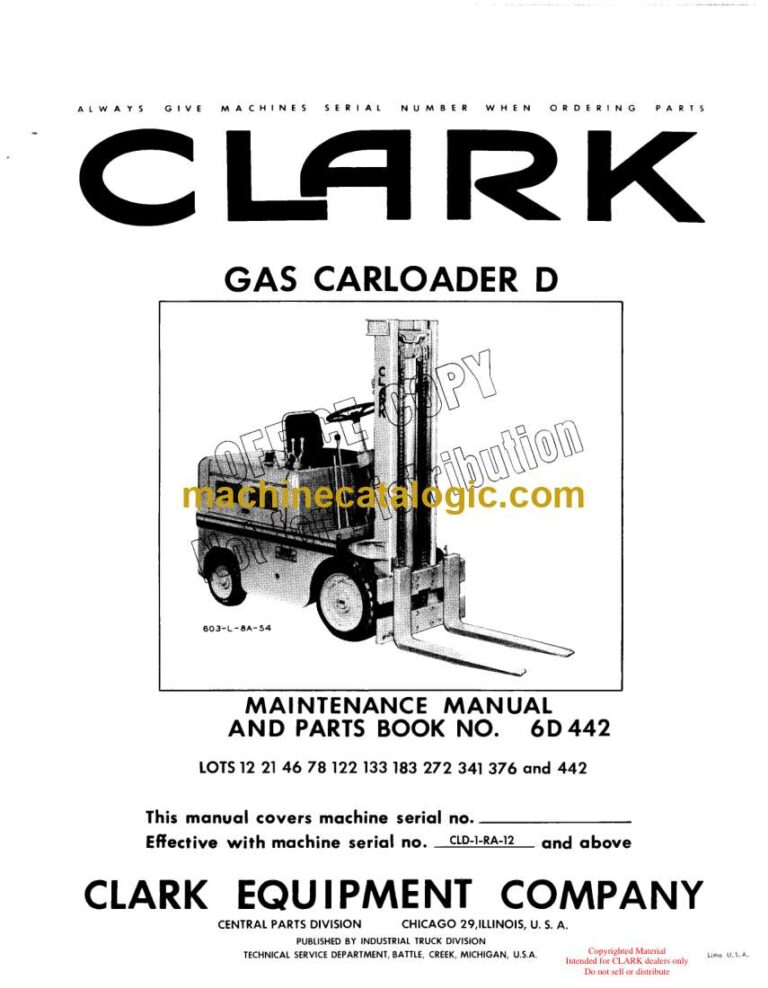 Clark Gas Carloader "D" Forklift Parts Manual (6D)