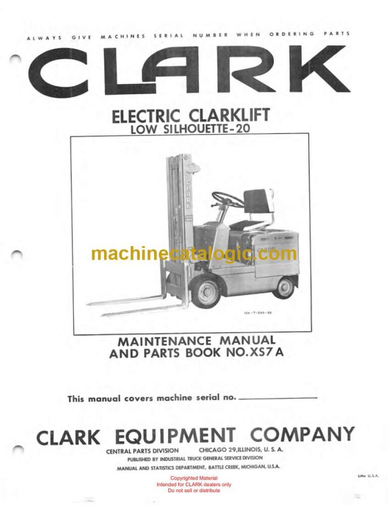 Clark Electric Clarklift Low Silhouette-20 Forklift Parts Manual (XS7A)