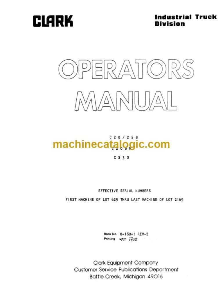 Clark C20, C25B, C20BP, CS30 Forklift Operators Manual (O-160-1)