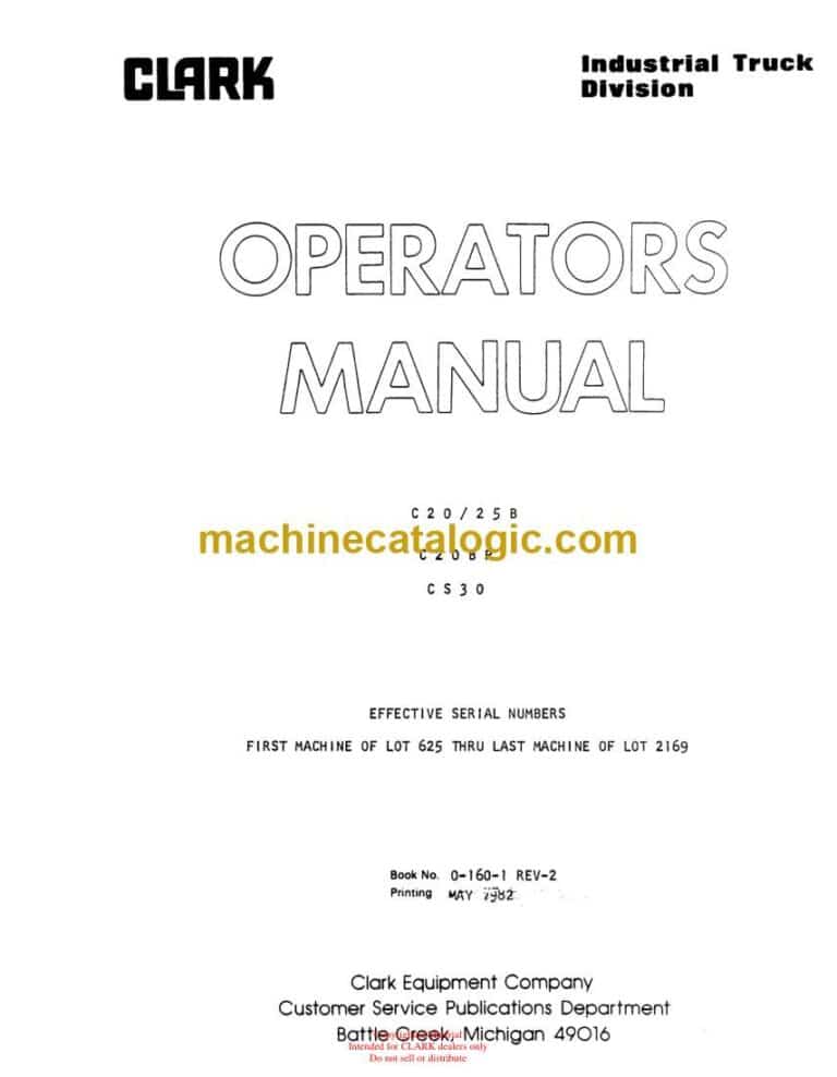 Clark C20, C25B, C20BP, CS30 Forklift Operators Manual (O-160-1)