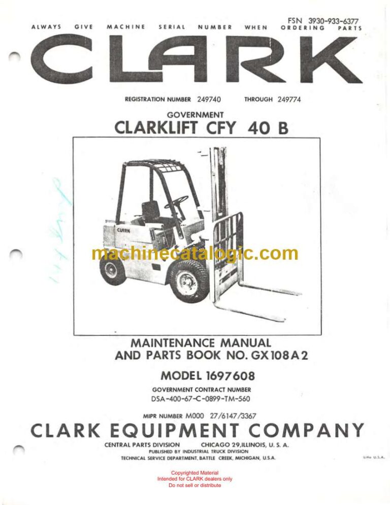 Clark Clarklift CFY40B Forklift Parts Manual (GX108A2)