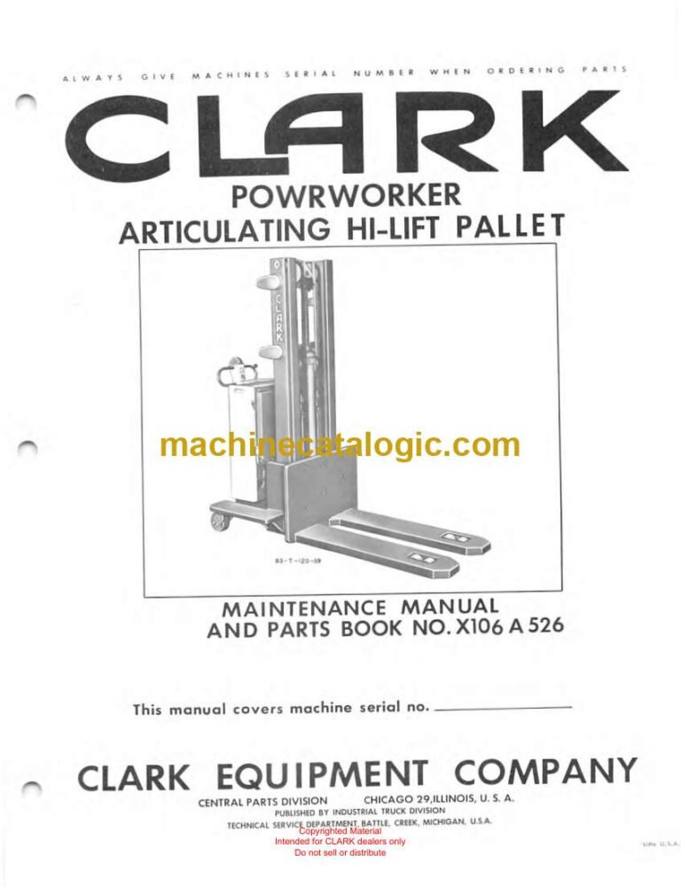 Clark Articulating Hi-Lift Pallet Parts Manual (X106A)