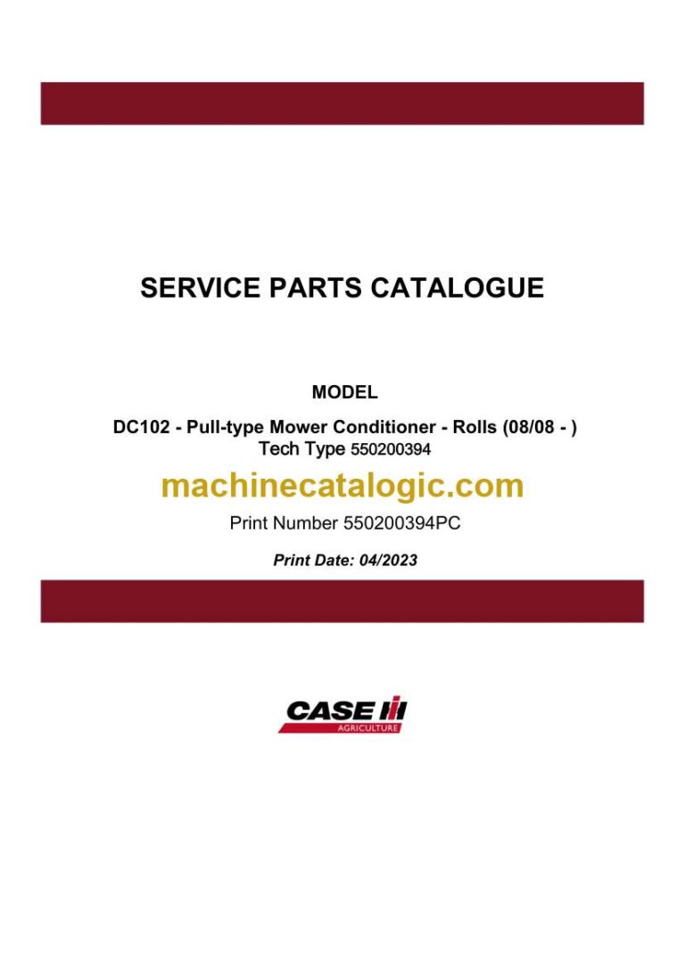 Case DC102 Pull-type Mower Conditioner Rolls Service Parts Catalogue