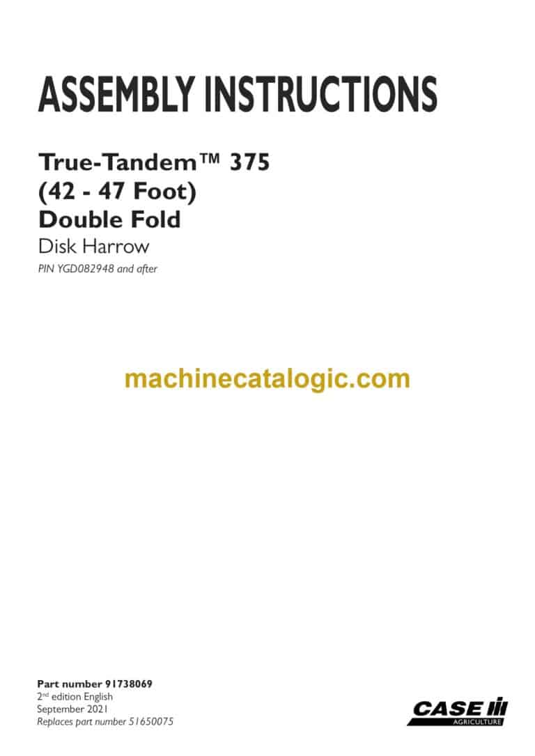 Case True-Tandem 375 42-47 Foot Double Fold Disk Harrow Assembly Instructions