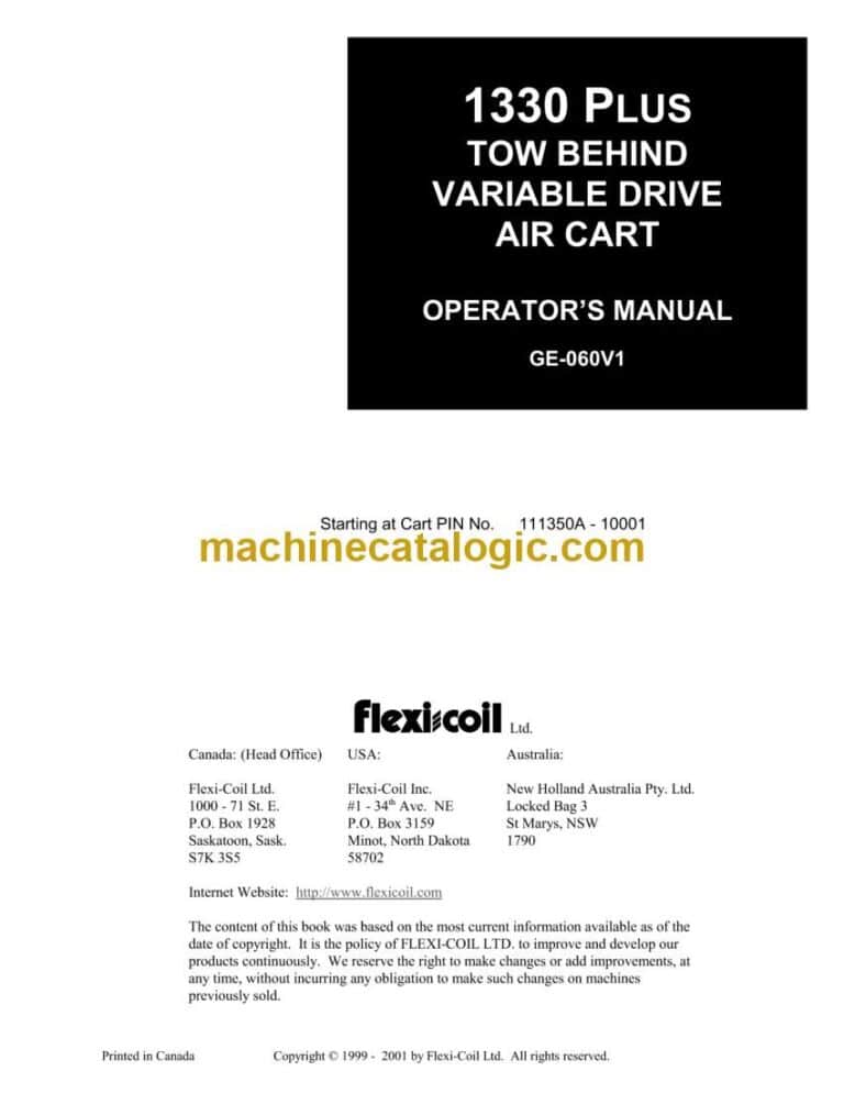 Flexicoil 1330 Plus Tow Behind Variable Drive Air Cart Operator Manual