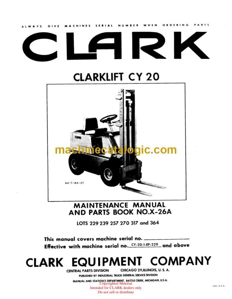 Clark Clarklift CY20 Forklift Parts Manual (X26A)