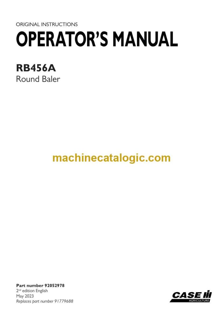 Case RB456A Round Baler Operator Manual (92052978)