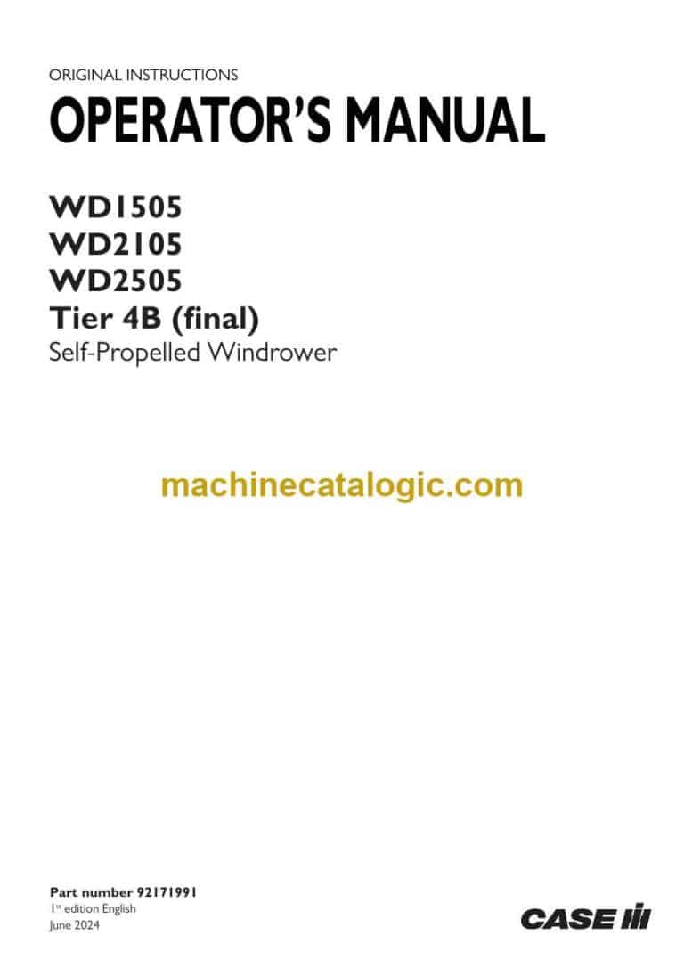 Case WD1505, WD2105, WD2505 Tier 4B Final Self-Propelled Windrower Operator Manual