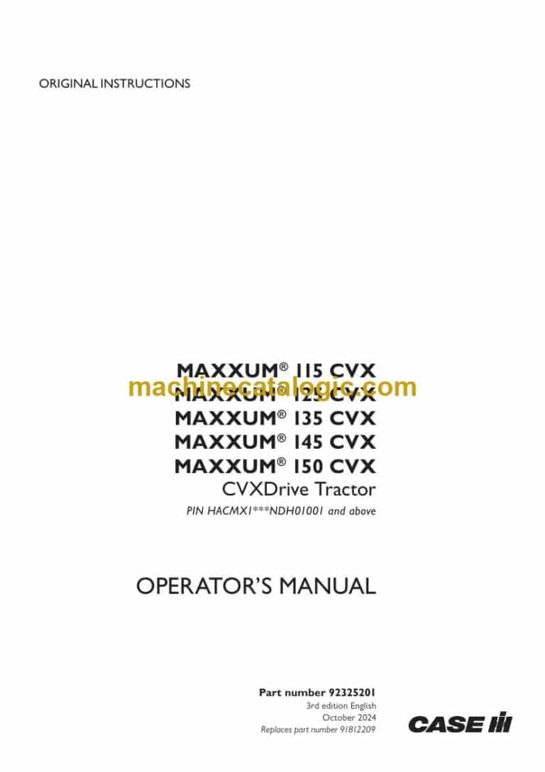 Case Maxxum 115CVX, 125CVX, 135CVX, 145CVX, 150CVX CVXDrive Tractor Operator Manual