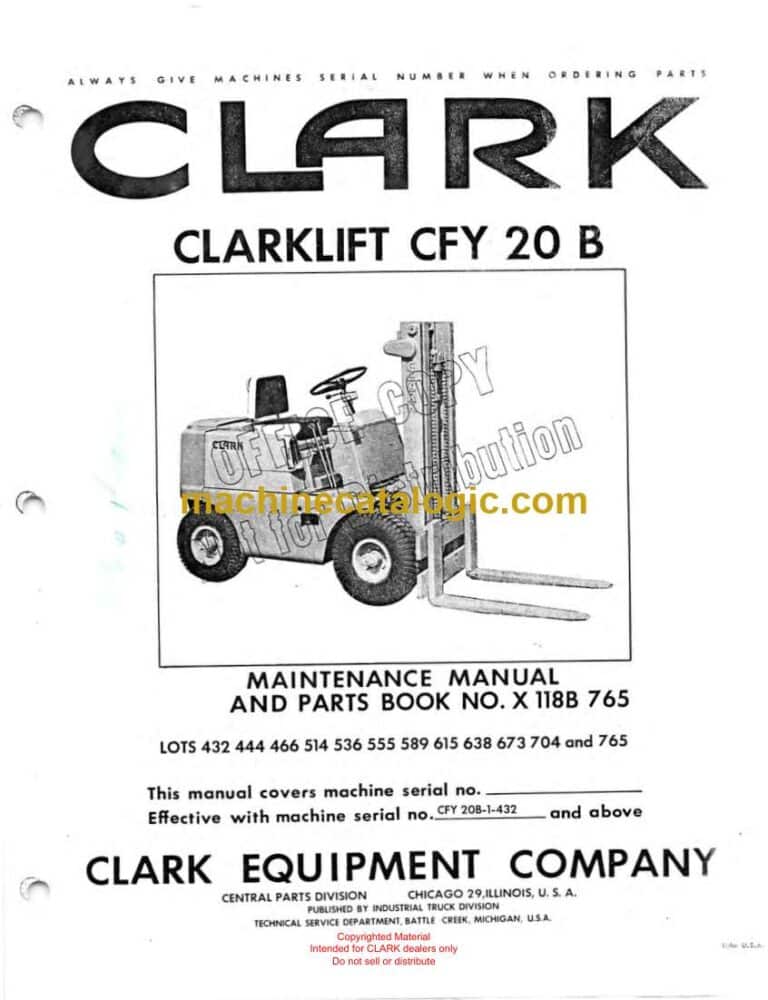 Clark Clarklift CFY20B Forklift Parts Manual (X118B)