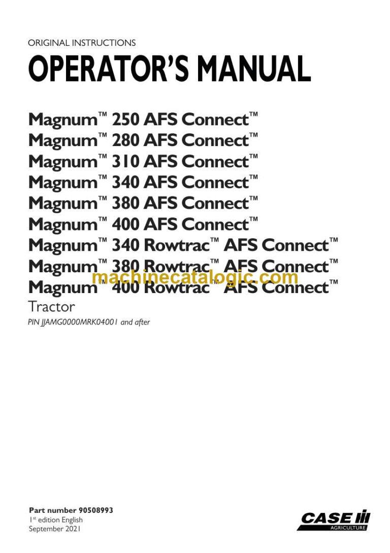 Case Magnum 250, 280, 310, 340, 380, 400 AFS Connect and 340, 380, 400 Rowtrac AFS Connect Tractor Operators Manual