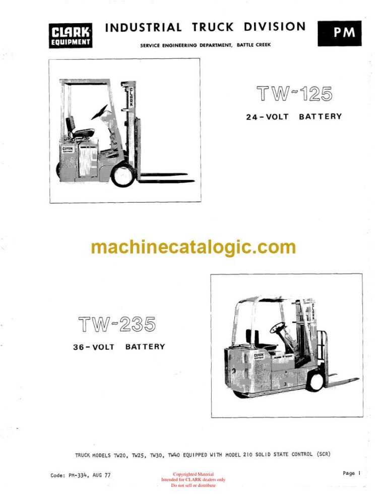Clark TW125, TW235 Forklift Planned Maintenance and Adjustment Procedure Manual (PMA334)