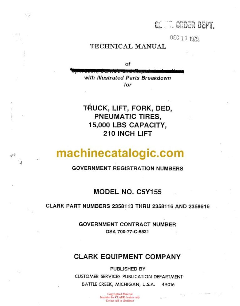 Clark Model C5Y155 Truck, Lift, Fork, Ded, Pneumatic Tires Technical Manual (2358113-16, 2358616)