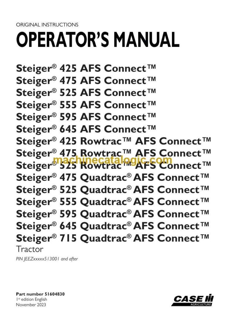 Case Steiger 425, 475, 525, 555, 595, 645 and 425, 475, 525 Rowtrac and 475, 525, 555, 595, 645, 715 Quadtrac AFS Connect Tractor Operators Manual