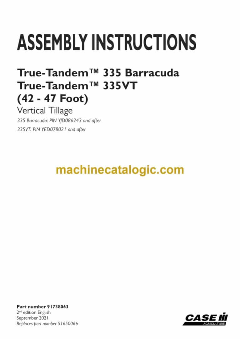 Case True-Tandem 335 Barracuda, True-Tandem 335VT 42-47 Foot Vertical Tillage Assembly Instructions