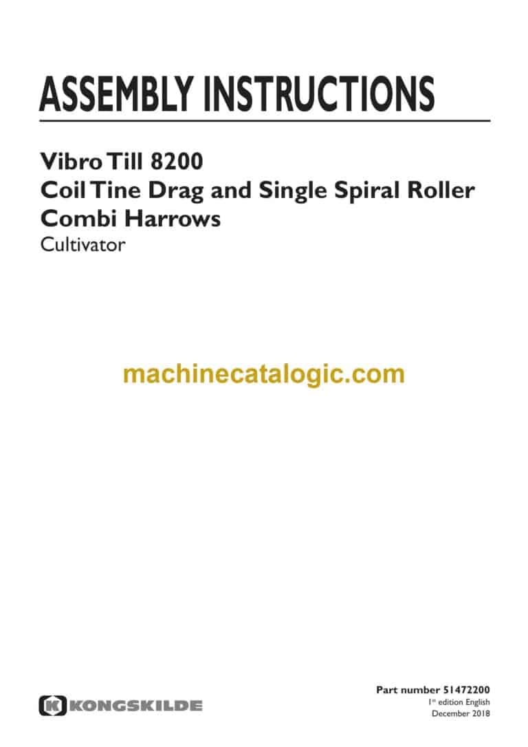 Kongskilde Vibro Till 8200 Coil Tine Drag and Single Spiral Roller Combi Harrows Cultivator Assembly Instructions