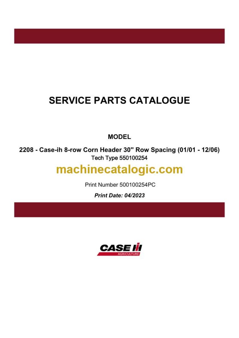 Case 2208 8-row Corn Header 30'' Row Spacing Service Parts Catalogue