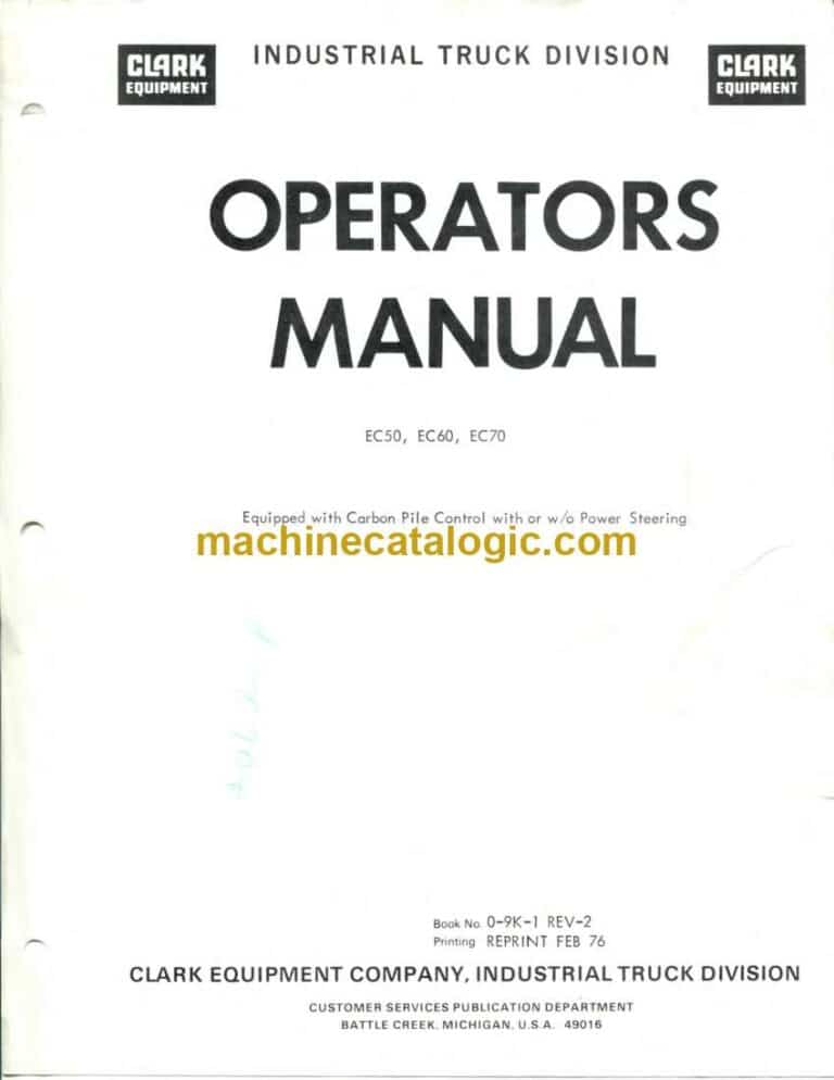Clark EC50, EC60, EC70 Forklift Operators Manual (O-9K-1)