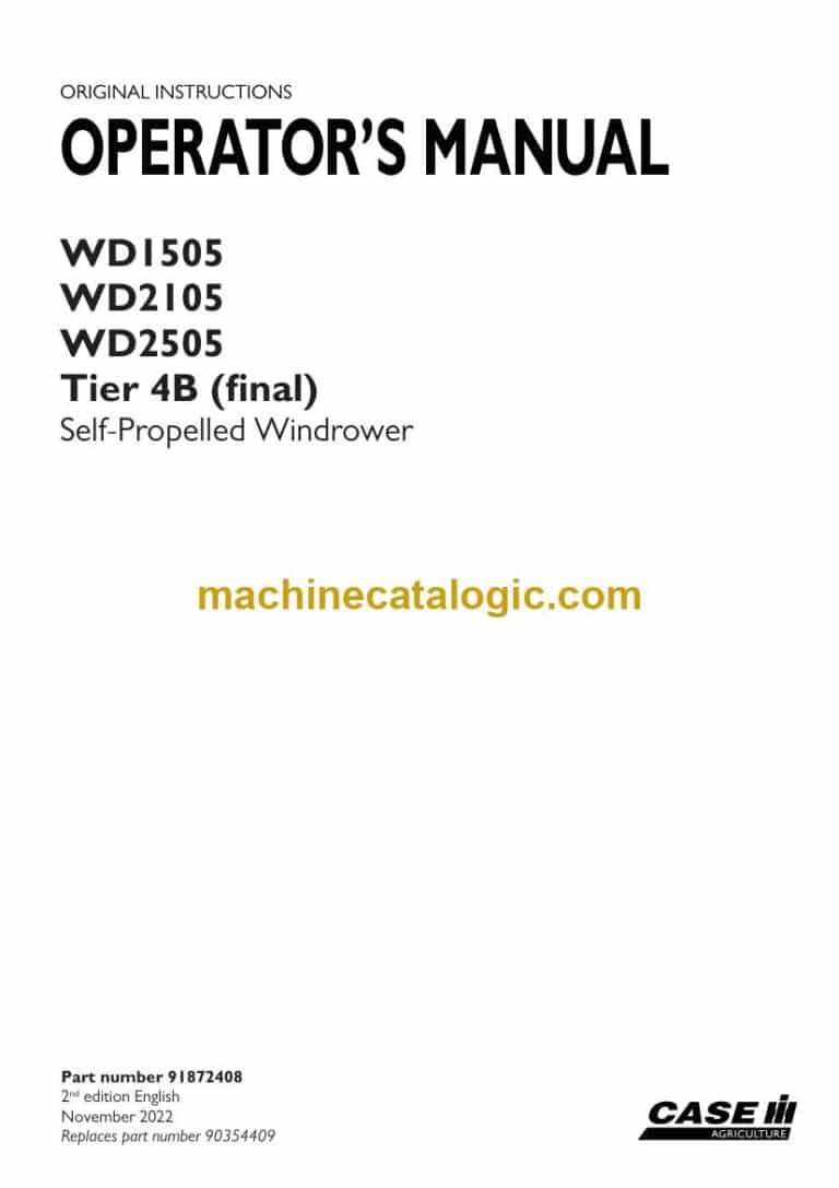 Case WD1505, WD2105, WD2505 Tier 4B Final Self-Propelled Windrower Operator Manual (91872408)