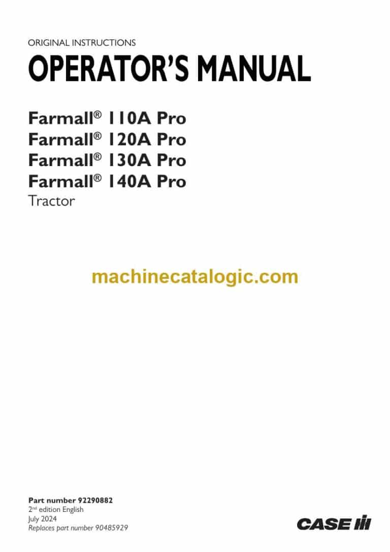 Case Farmall 110A, 120A, 130A, 140A Pro Tractor Operator Manual