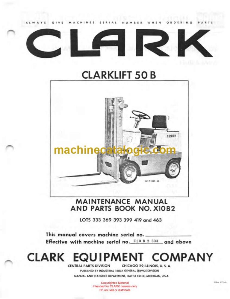 Clark Clarklift 50B Forklift Parts Manual (X10B2)