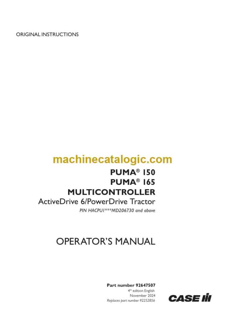 Case Puma 150, 165 Multicontroller ActiveDrive 6 PowerDrive Tractor Operator Manual