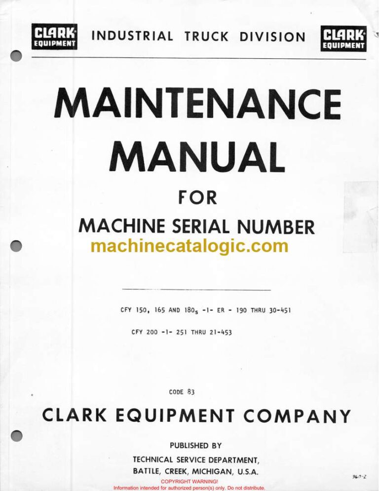 Clark CFY150, CFY165, CFY180s, CFY200 Forklift Maintenance Manual (Code 83)