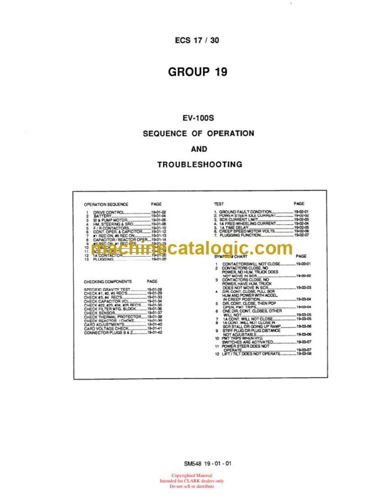 Clark ESC17-30 EV100S Sequence of Operation and Troubleshooting