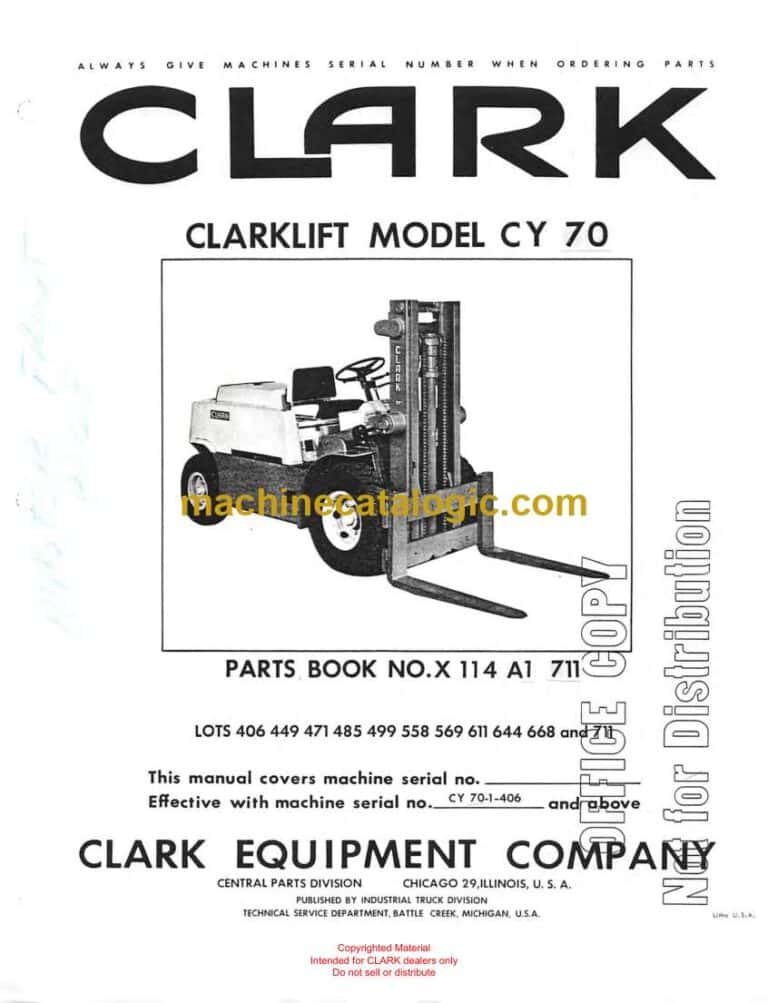 Clark Clarklift CY70 Forklift Parts Manual (X114A1)