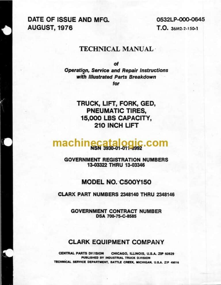 Clark C500Y150 Forklift Technical Manual (2348140-46)