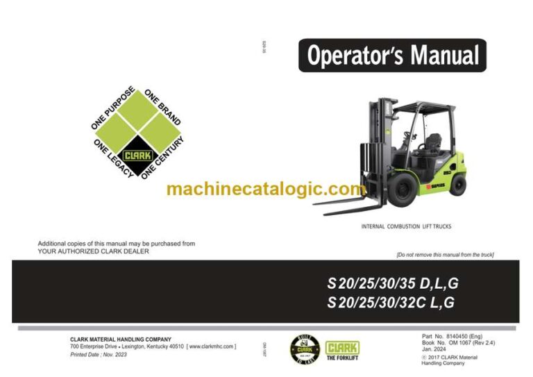 Clark S20, S25, S30, S35 D,L,G and S20, S25, S30, S32C L,G Forklift Operators Manual (OM-1067)