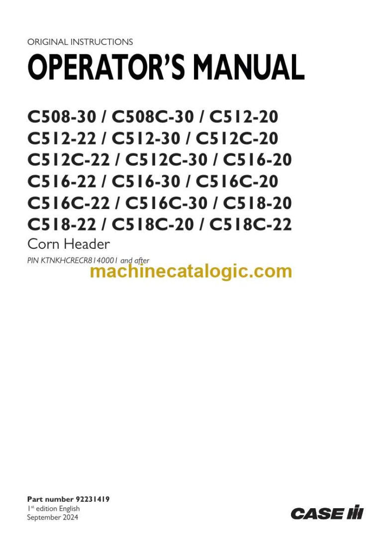 Case C Models Corn Header Operator Manual