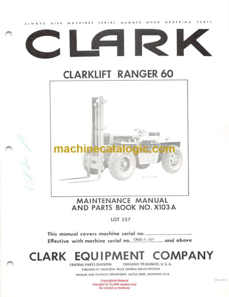 Clark Clarklift Ranger 60 Forklift Parts Manual (X103A)