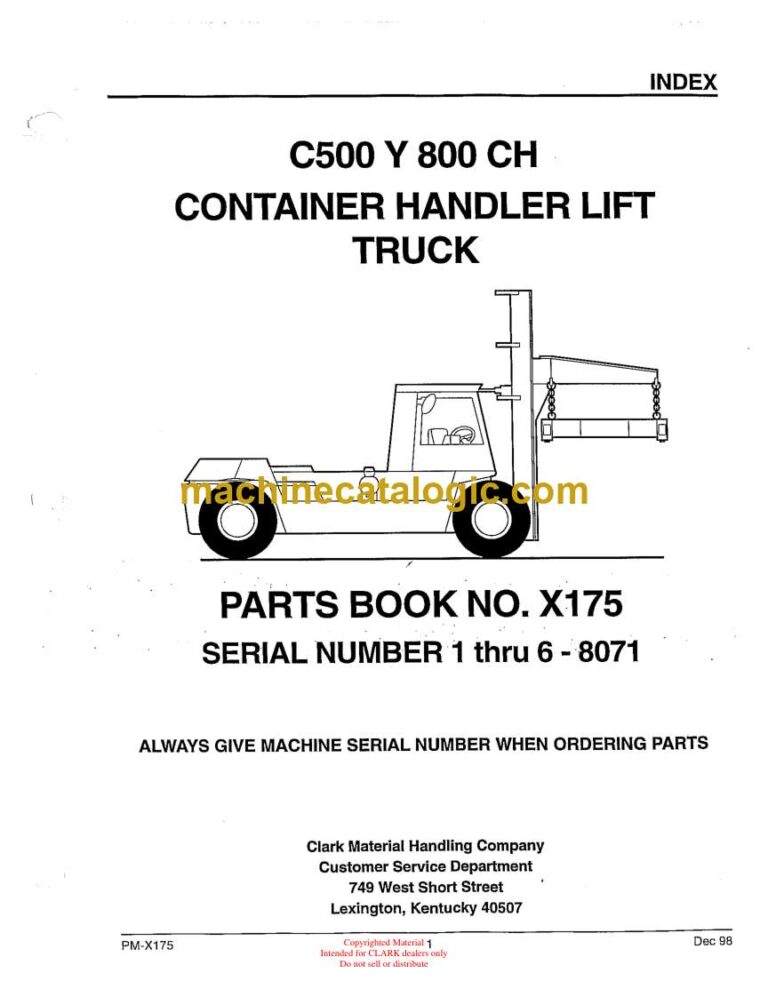 Clark C500 Y 800CH Container Handler Lift Truck Parts Manual (X175)