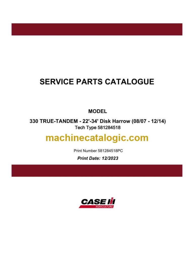 Case 330 True-Tandem 22'-34' Disk Harrow Service Parts Catalogue