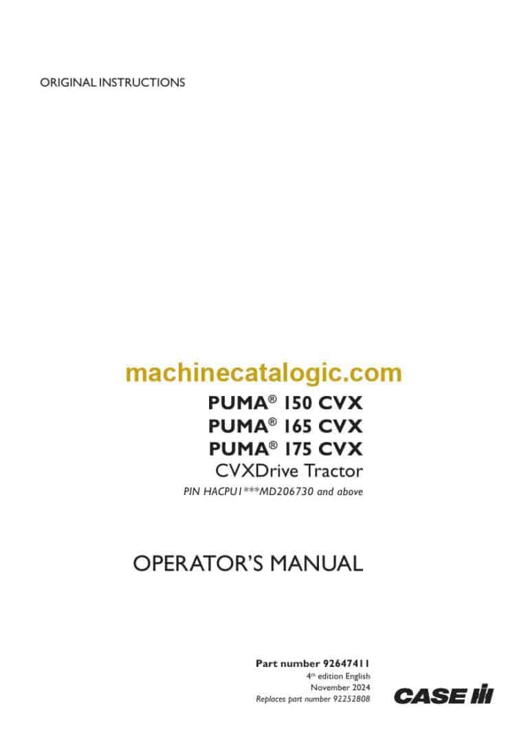Case Puma 150CVX, 165CVX, 175CVX Drive Tractor Operator Manual