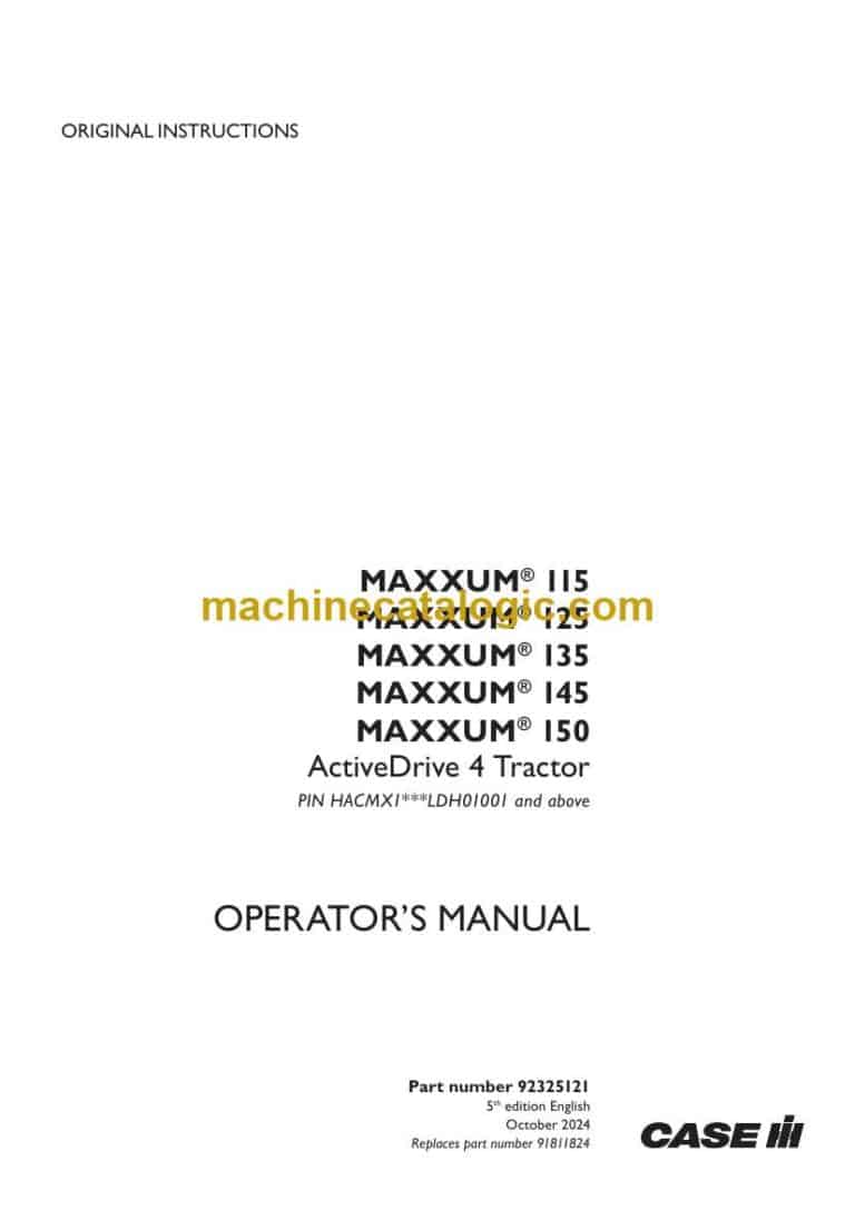 Case Maxxum 115, 125, 135, 145, 150 ActiveDrive 4 Tractor Operator Manual