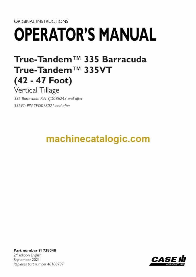 Case True-Tandem 335 Barracuda, True-Tandem 335VT, 42-47 Foot Vertical Tillage Operator Manual