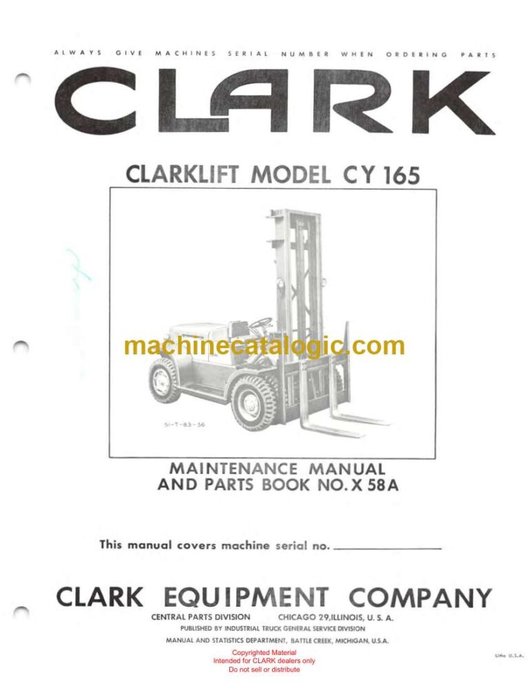 Clark Clarklift CY165 Forklift Parts Manual (X58A)