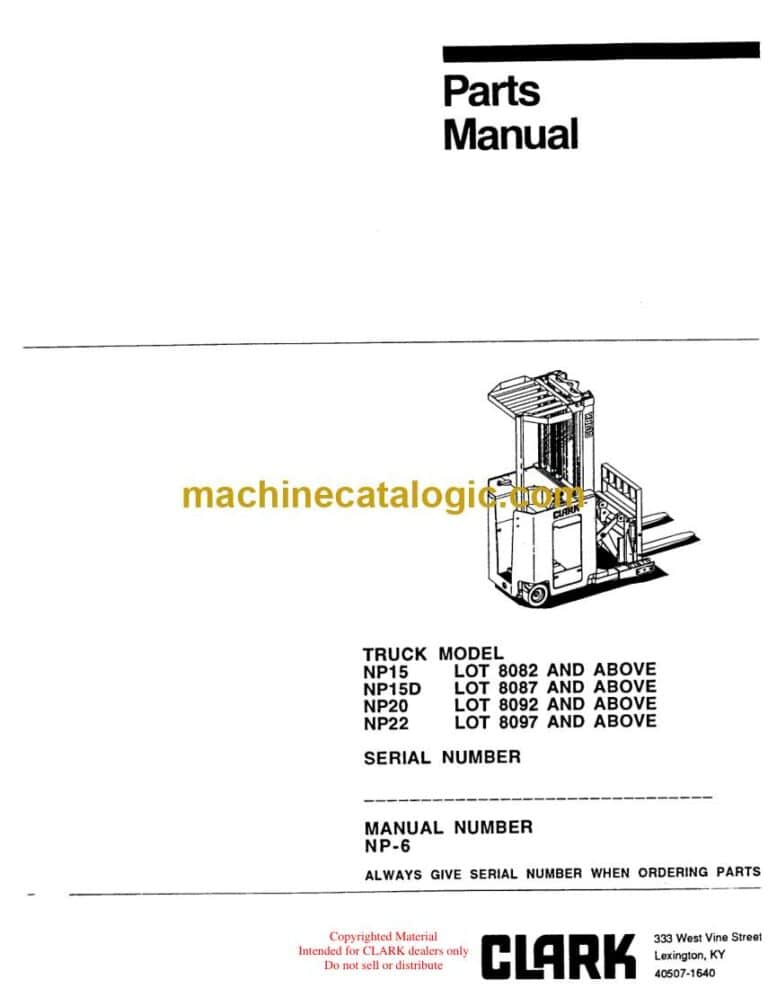 Clark NP15, NP15D, NP20, NP22 Forklift Parts Manual (NP-6)