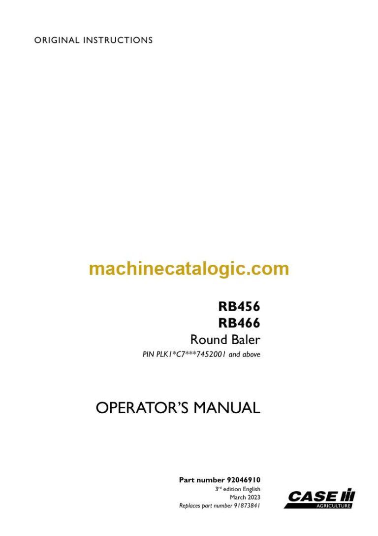 Case RB456, RB466 Round Baler Operator Manual (92046910)