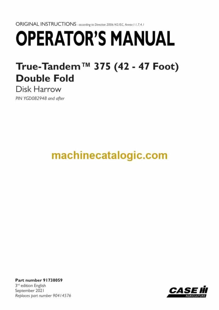 Case True-Tandem 375, 42-47 Foot Double Fold Disk Harrow Operator Manual