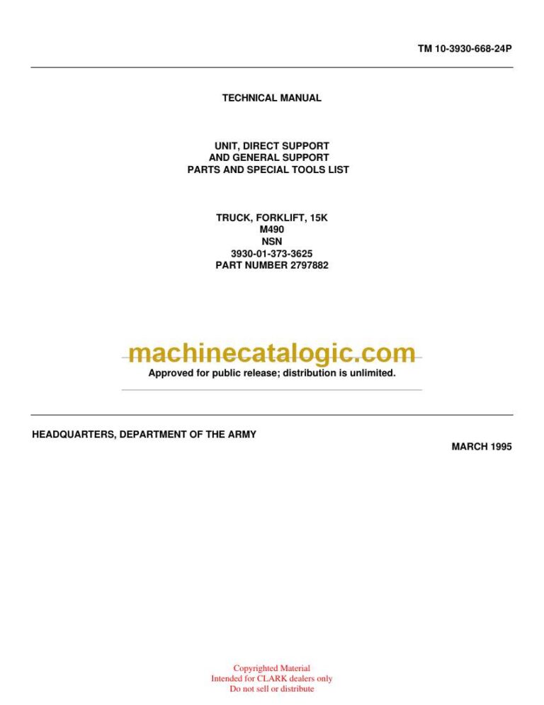 Clark M490, NSN Truck, Forklift 15K Technical Manual (235-2329397_Gov)