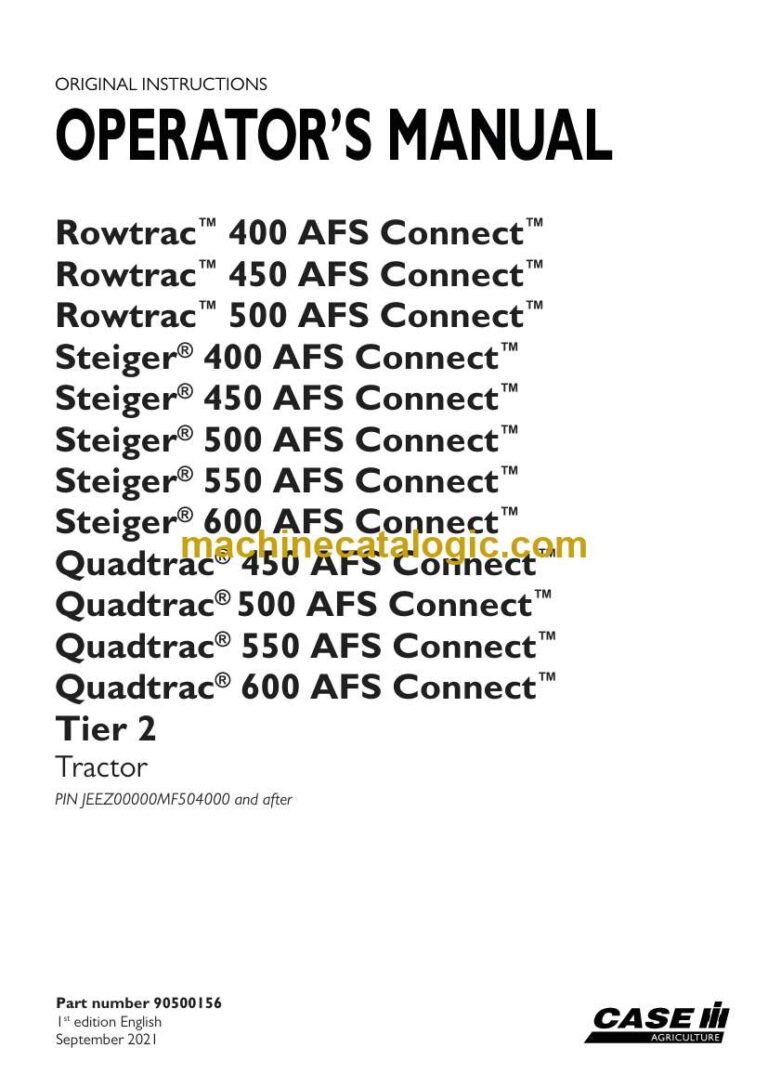 Case Rowtrac 400, 450, 500 and Steiger 400, 450, 500, 550, 600 and Quadtrac 450, 500, 550, 600 AFS Connect Tier 2 Tractor Operator Manual