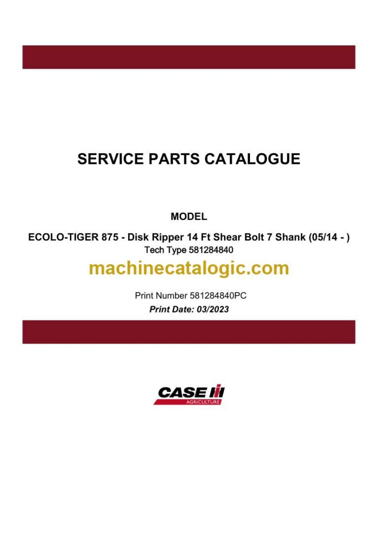 Case Ecolo-Tiger 875 Disk Ripper 14 Ft Shear Bolt 7 Shank Service Parts Catalogue