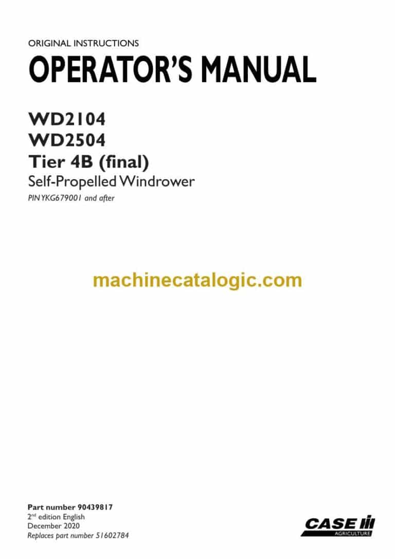 Case WD2104, WD2504 Tier 4B Final Self-Propelled Windrower Operator Manual