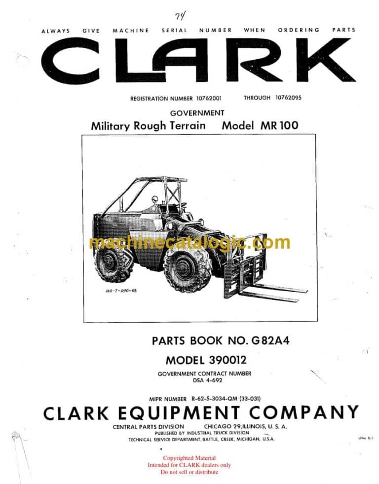 Clark MR100 Military Rough Terrain Parts Manual (G82A4)